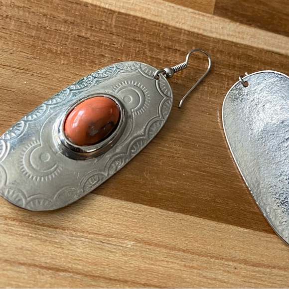 Vintage silver earrings 1 3/4 drop natural color stone - Picture 5 of 7